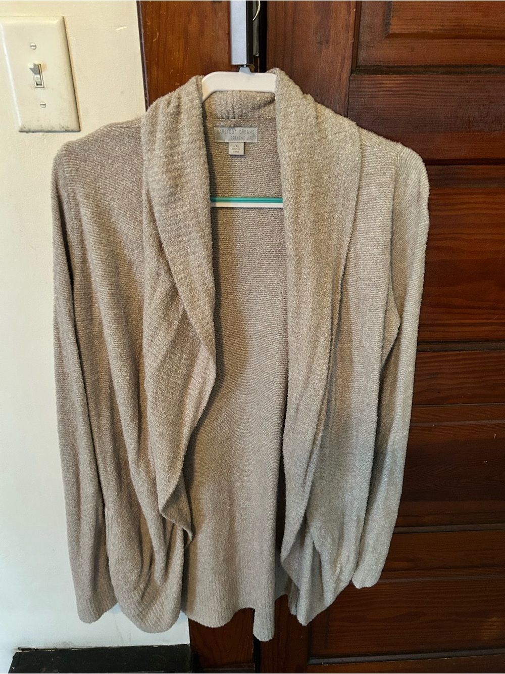 Barefoot Dreams Open-Front Draped Cardigan in Taupe
